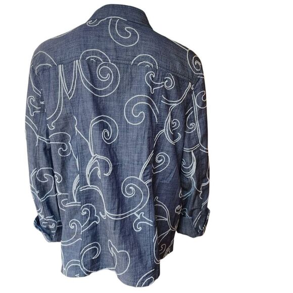 Chico's Lightweight Blue Denim Embroidered Jacket (2) - Picture 4 of 6